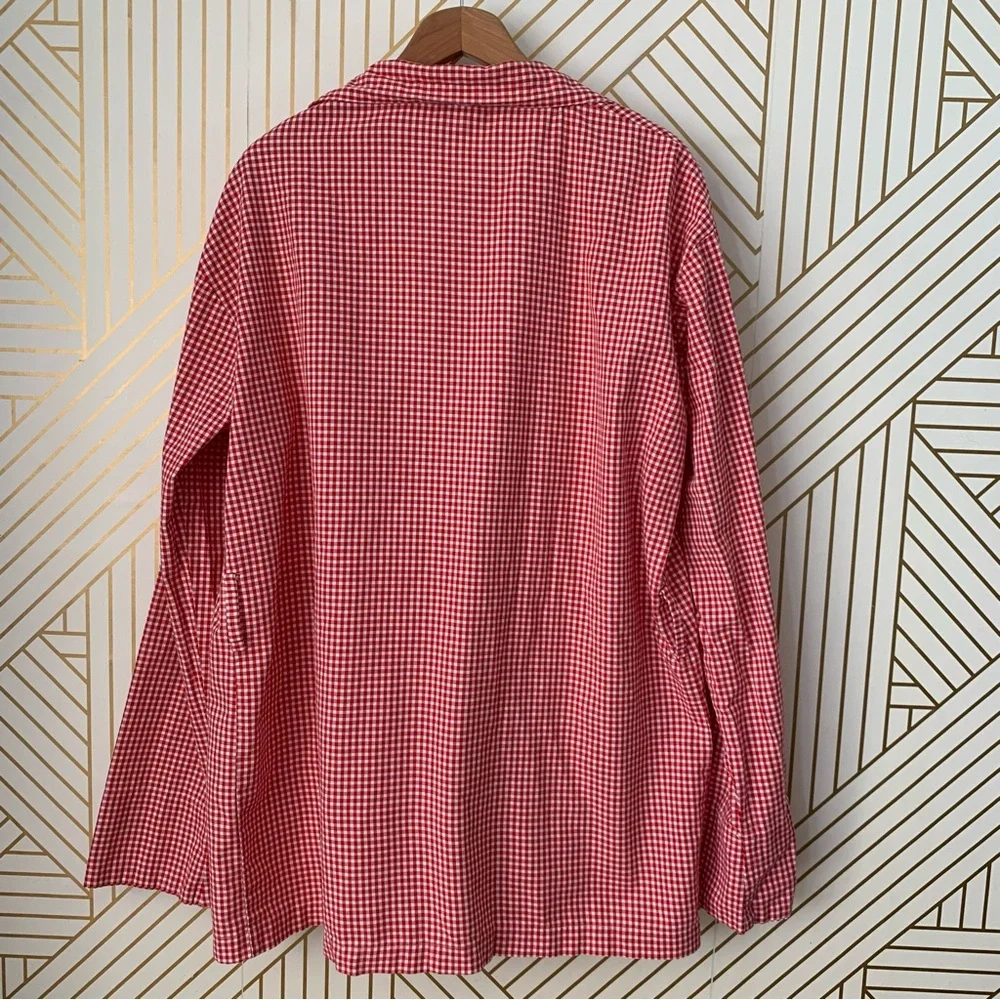 Erica Tanov cotton gingham open front long line blazer jacket Lagenlook boho S